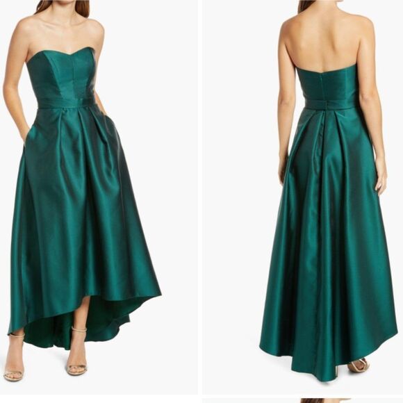 ALFRED Sung Hunter Green Strapless Ball Gown with High Low hem Size 0 - Picture 1 of 12